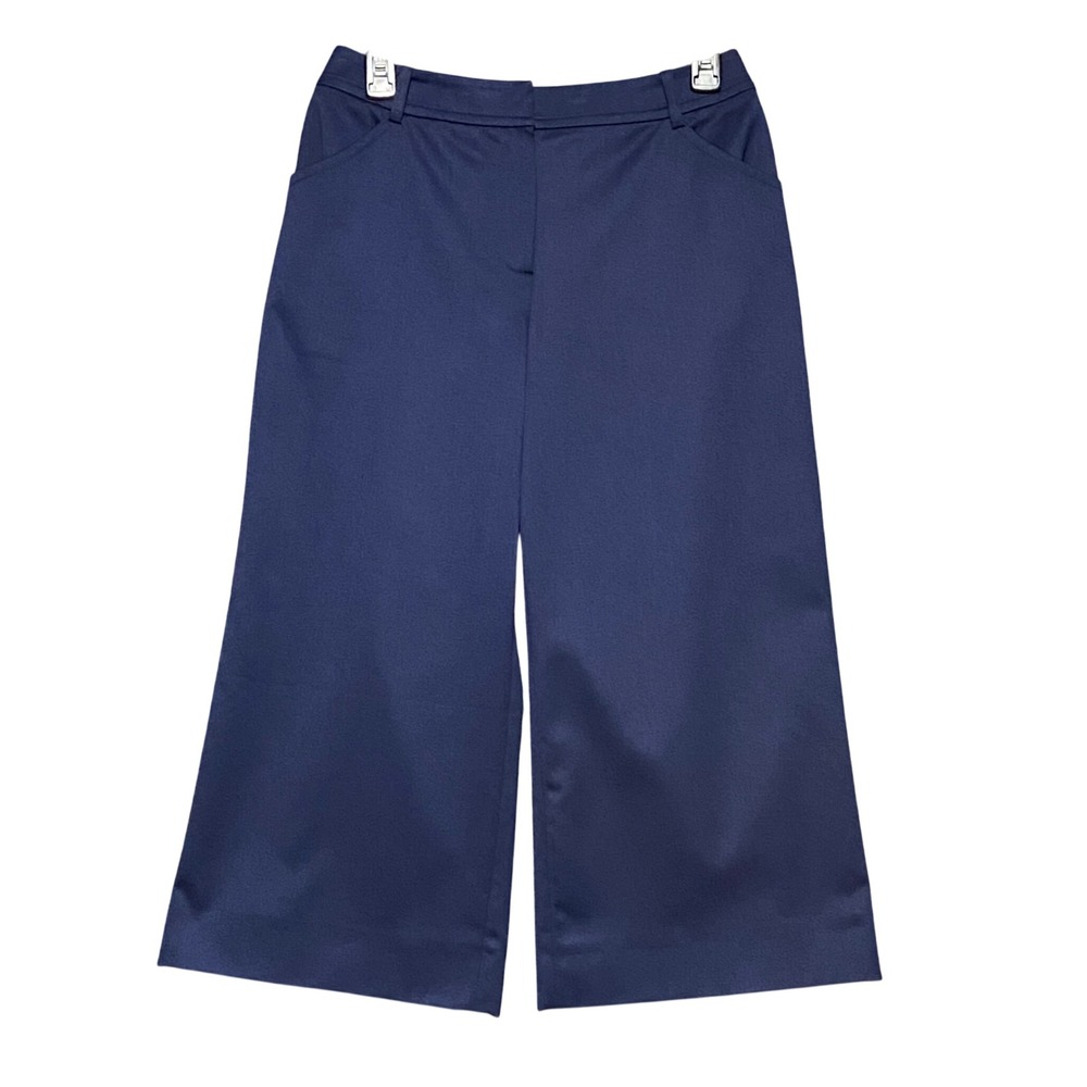 St John Collection Navy Blue Wide Leg Cropped Pants Size 8 Fashion Fit Ponte